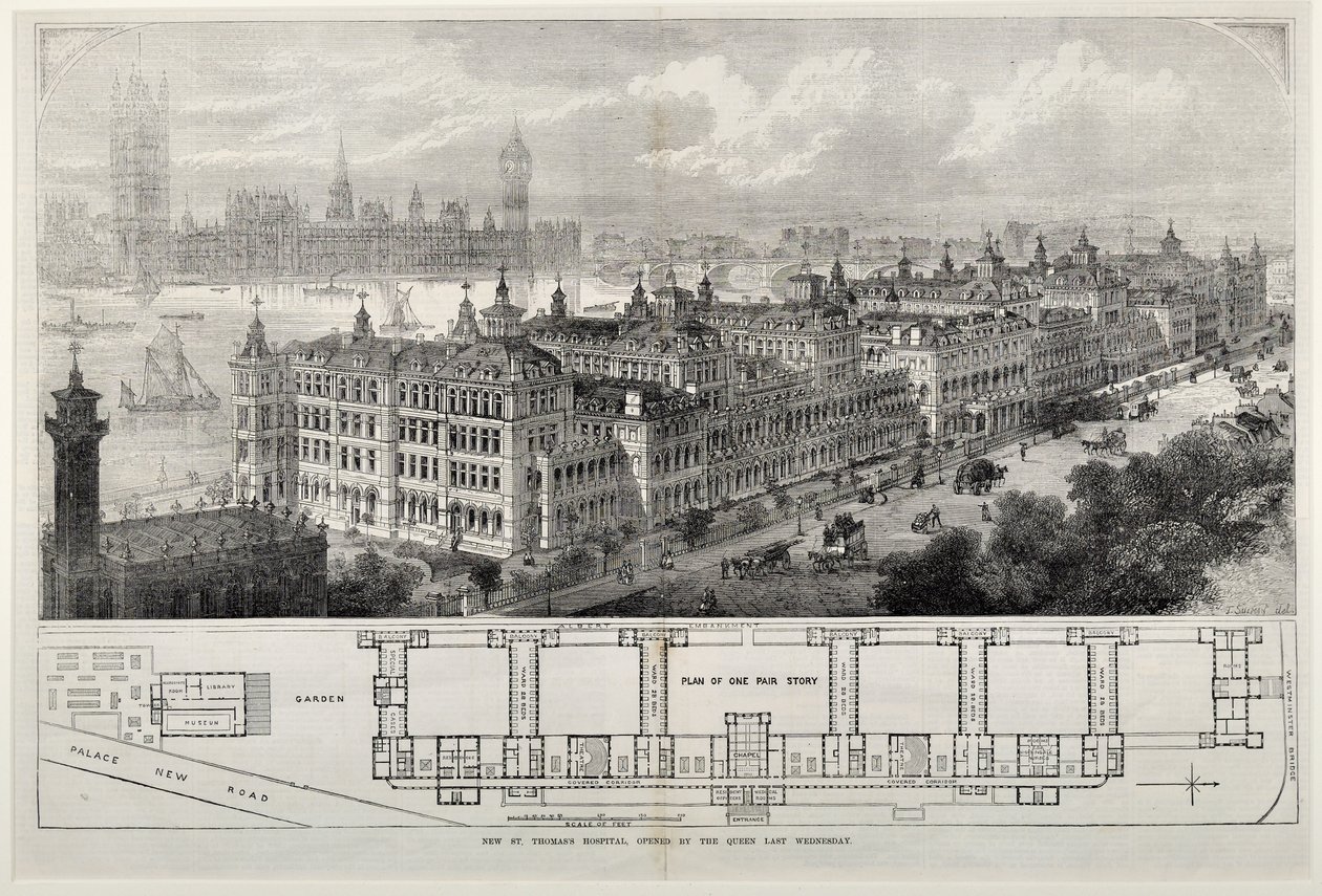 Nowy Szpital św. Tomasza otwarty przez królową w ubiegłą środę 1871 r. (rycina stalowa) autorstwa John Sulman