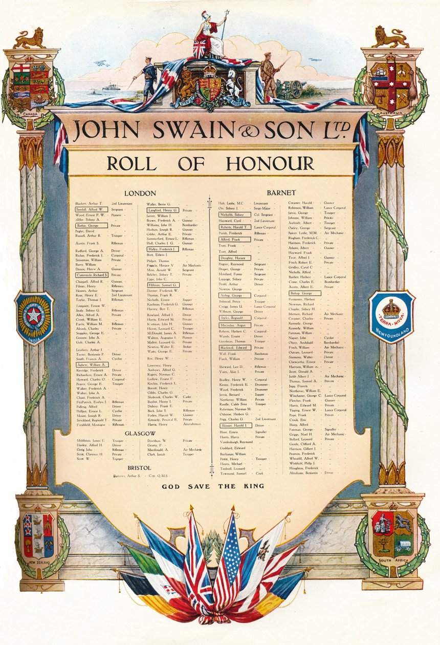 John Swain & Son Ltd. Roll of Honor, 1917 autorstwa John Swain and Son