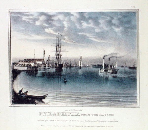 Filadelfia z Navy Yard, ok. 1840 (kolor lito) autorstwa John T. Bowen