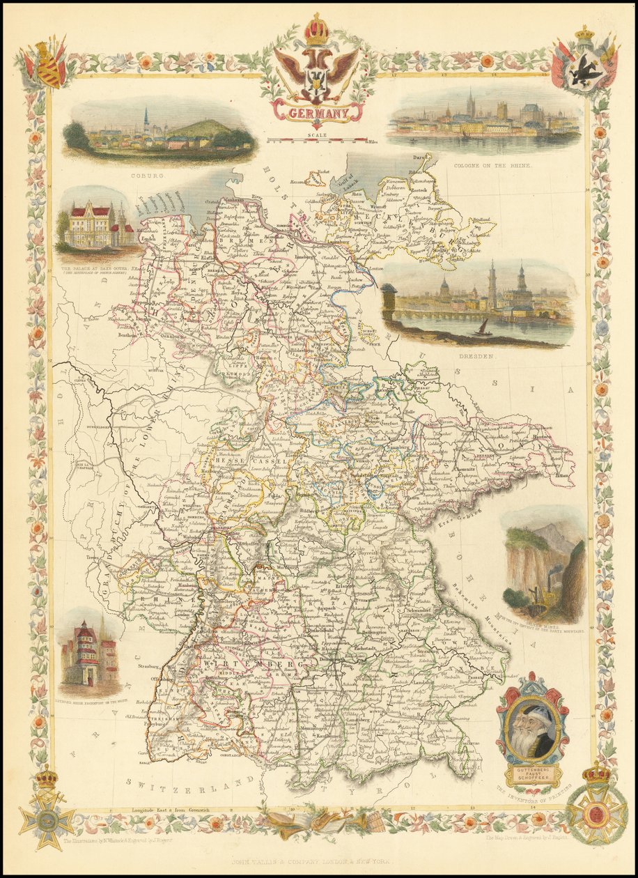 Mapa Niemiec z 1851 r. autorstwa John Tallis
