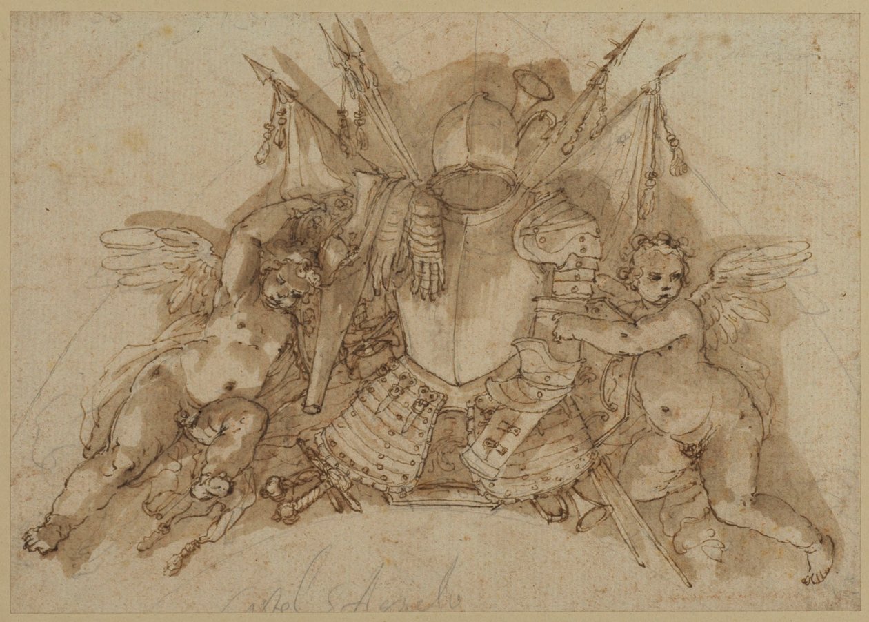 Trofeum Wojskowe (pióro i tusz z wash on paper) autorstwa John Talman