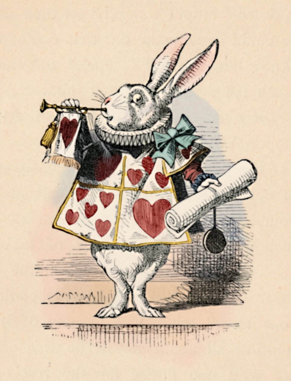 Królik jako urzędnik dworski dmący w trąbę na ogłoszenie, 1889 autorstwa John Tenniel