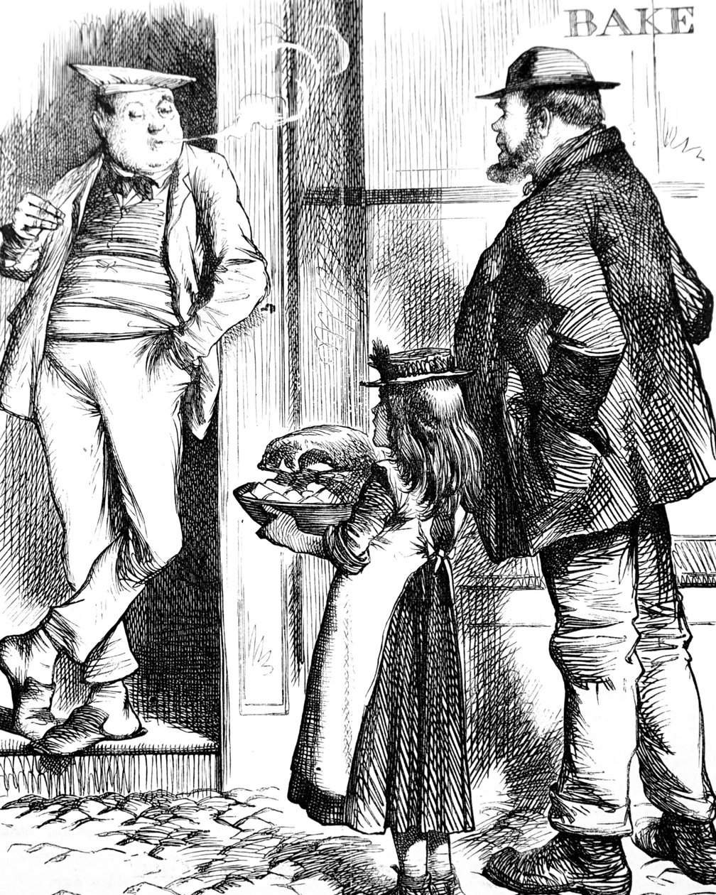 Ojciec i córka przynoszą jedzenie do pieczenia lokalnemu piekarzowi na ugotowanie autorstwa John Tenniel