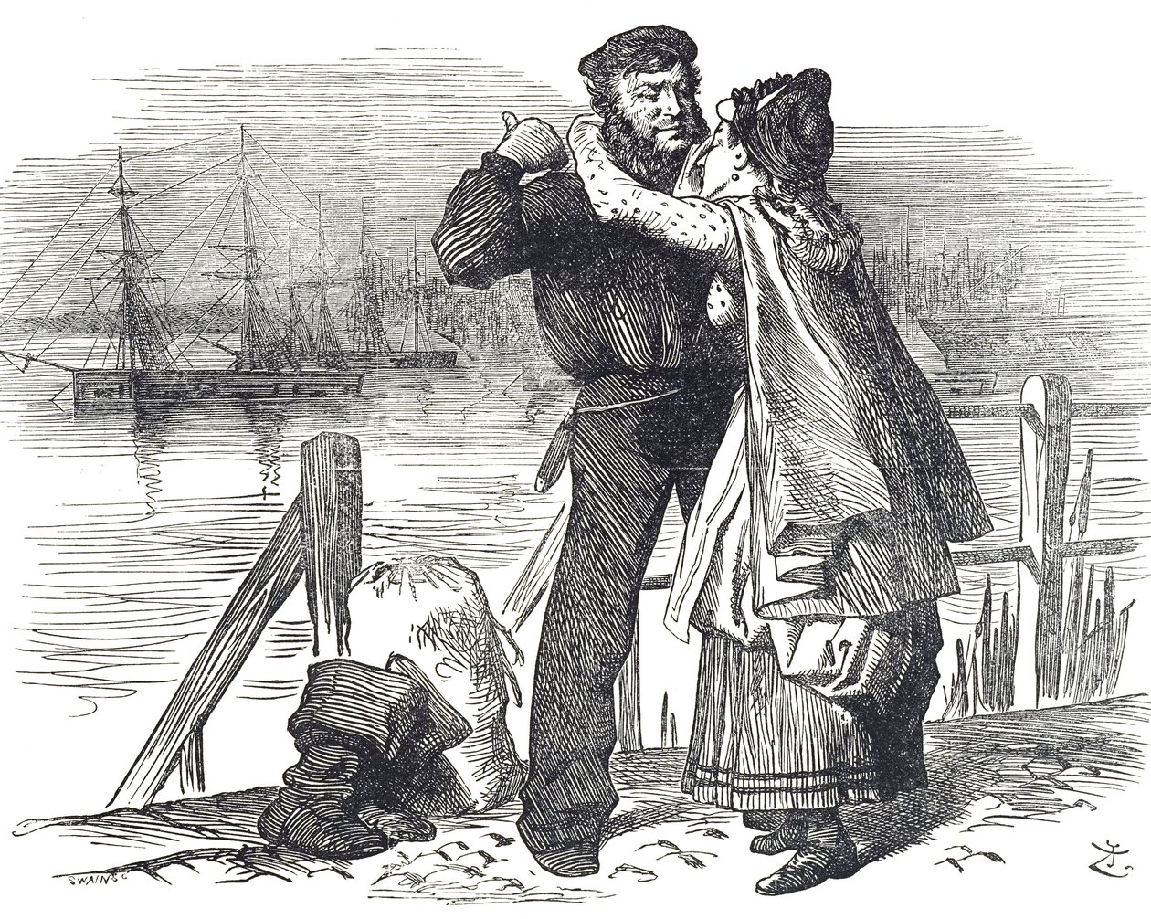 Żeglarz w hołdzie Samuelowi Plimsollowi (1824-1898), angielskiemu politykowi i reformatorowi społecznemu, za pracę, jaką wykonał jako poseł do Derby przy wprowadzaniu przepisów regulujących załadunek i zdolność żeglugową statków handlowych autorstwa John Tenniel