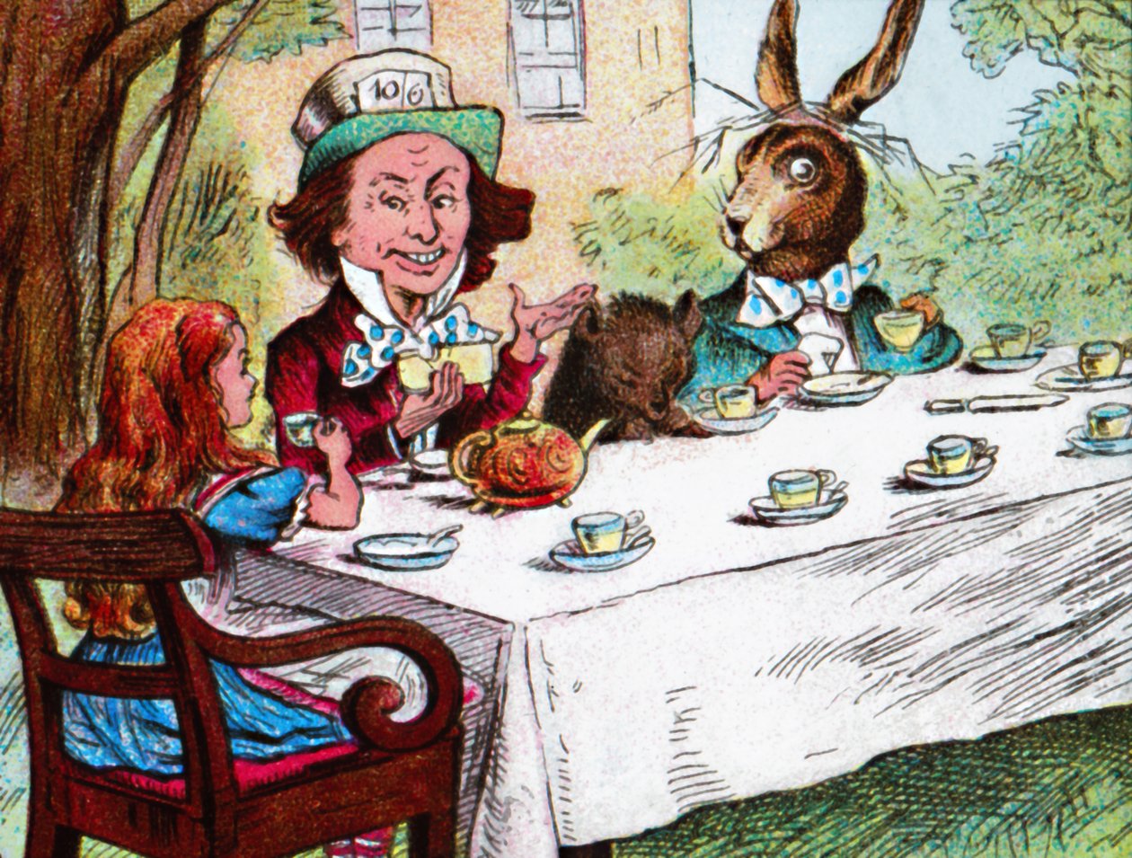 „Alicja na herbacie Szalonego Kapelusznika”, c1910 autorstwa John Tenniel