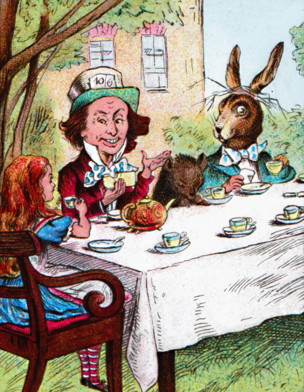 Alicja na herbacie Szalonych Kapeluszników, c1910 autorstwa John Tenniel