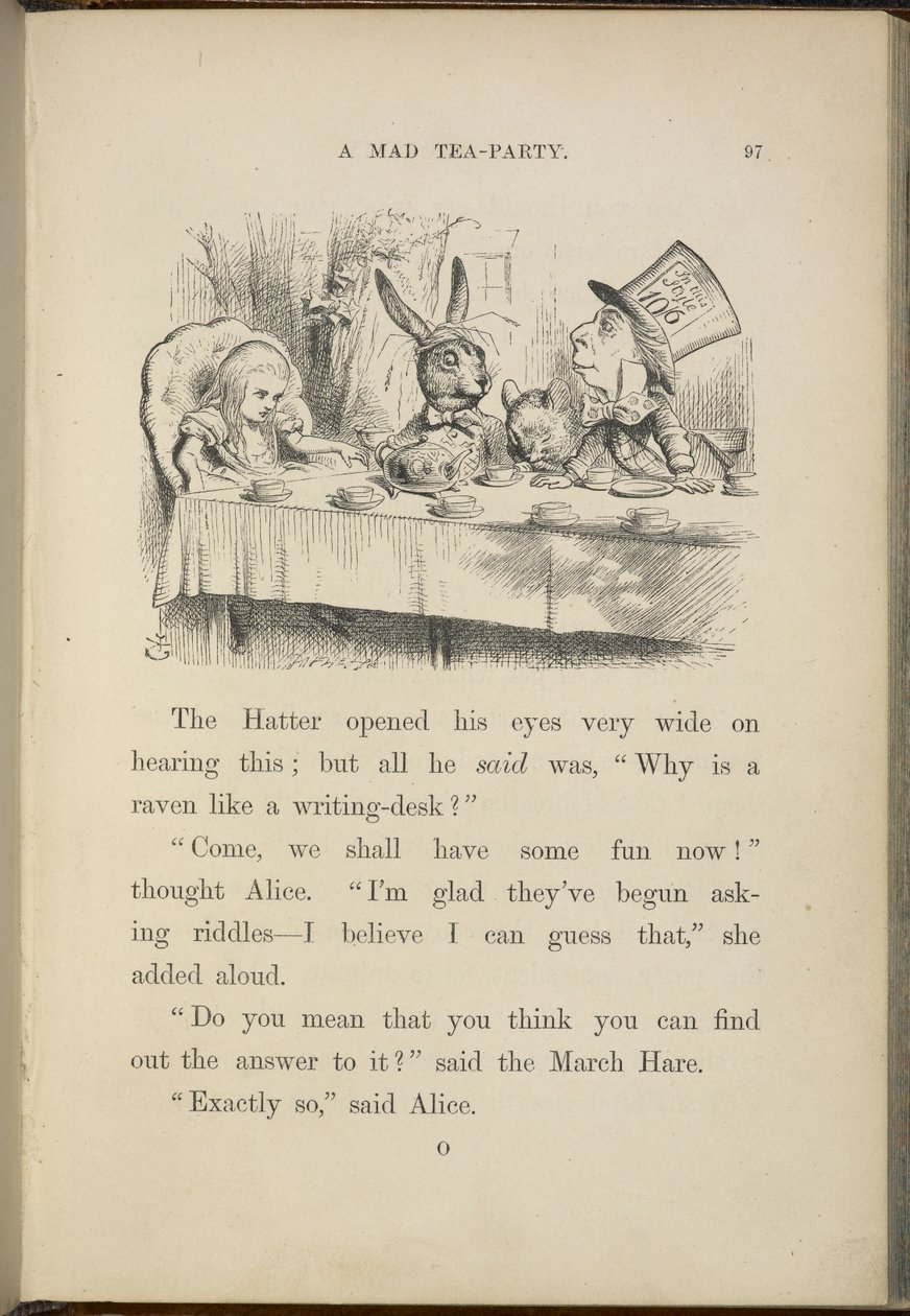 Alicja na herbacie Szalonego Kapelusznika. autorstwa John Tenniel