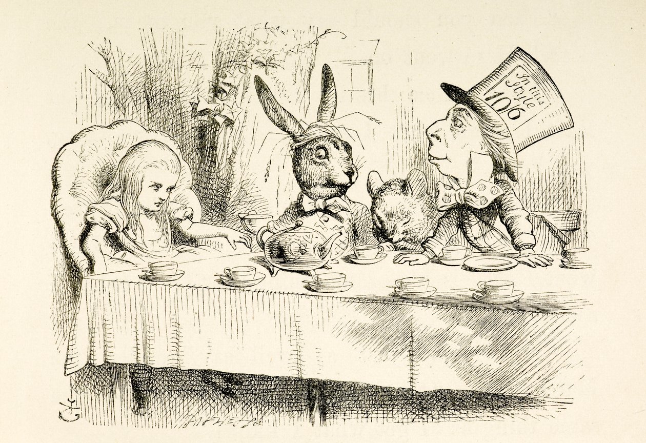 Alicja na herbacie Szalonego Kapelusznika. autorstwa John Tenniel