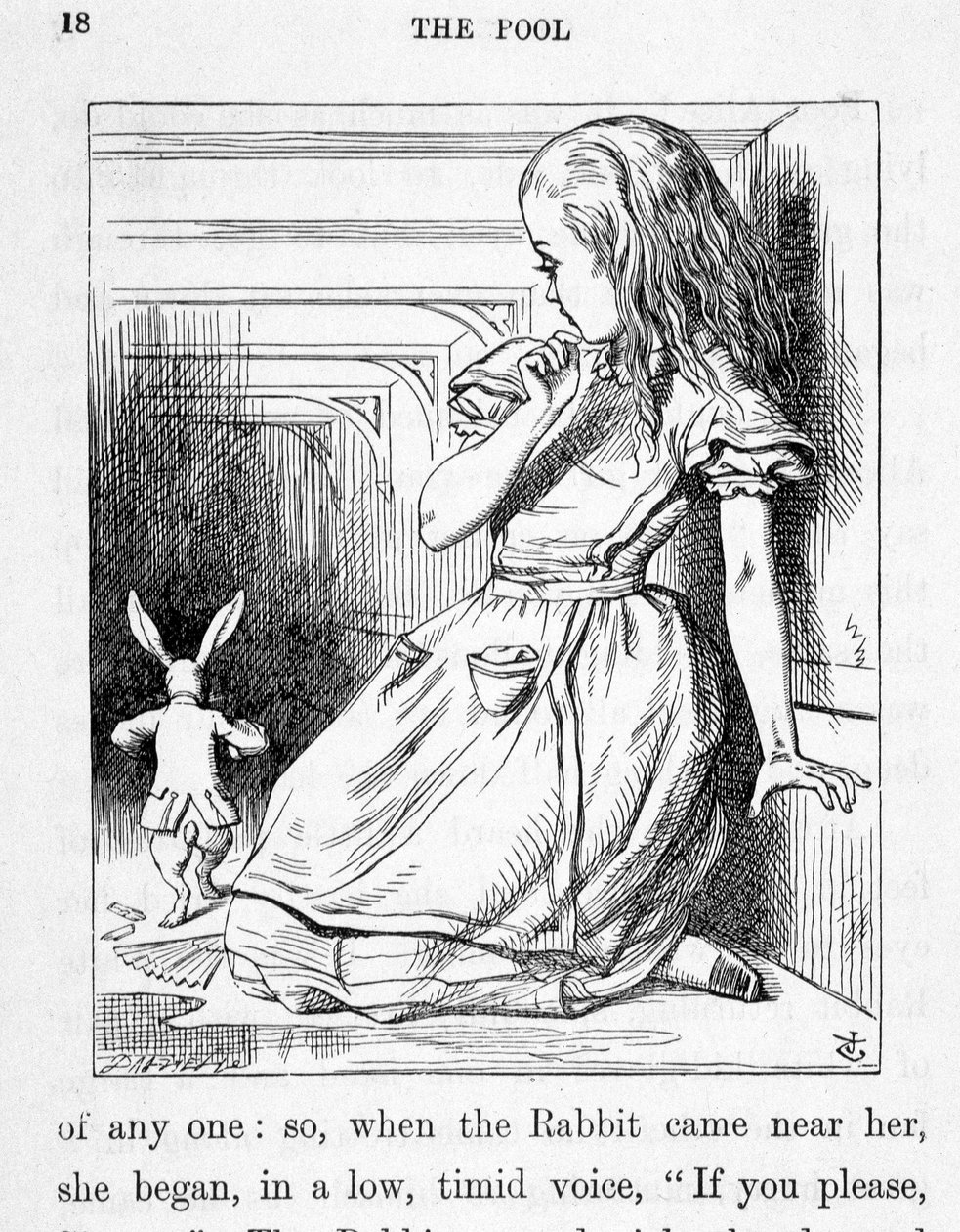 Alice et le rabbit – w „Przygodach Alicji w Krainie Czarów i przez lustro” Lewisa Carrolla, il. John Tenniel (1820-1914) autorstwa John Tenniel