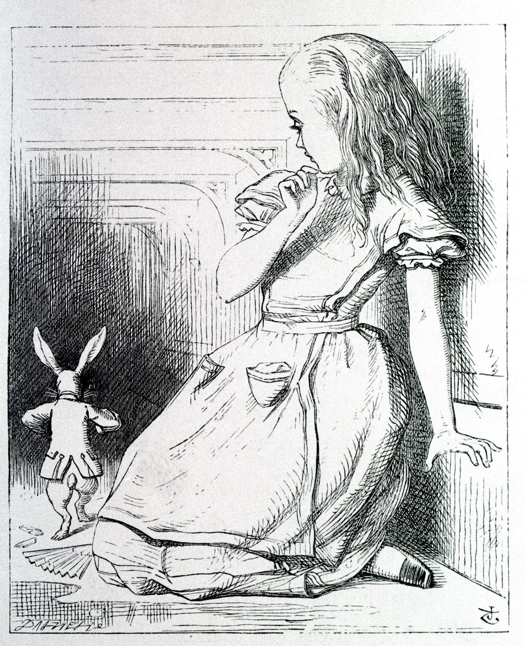 Alice et le rabbit – w „Przygodach Alicji w Krainie Czarów i przez lustro” Lewisa Carrolla, il. John Tenniel (1820-1914) autorstwa John Tenniel