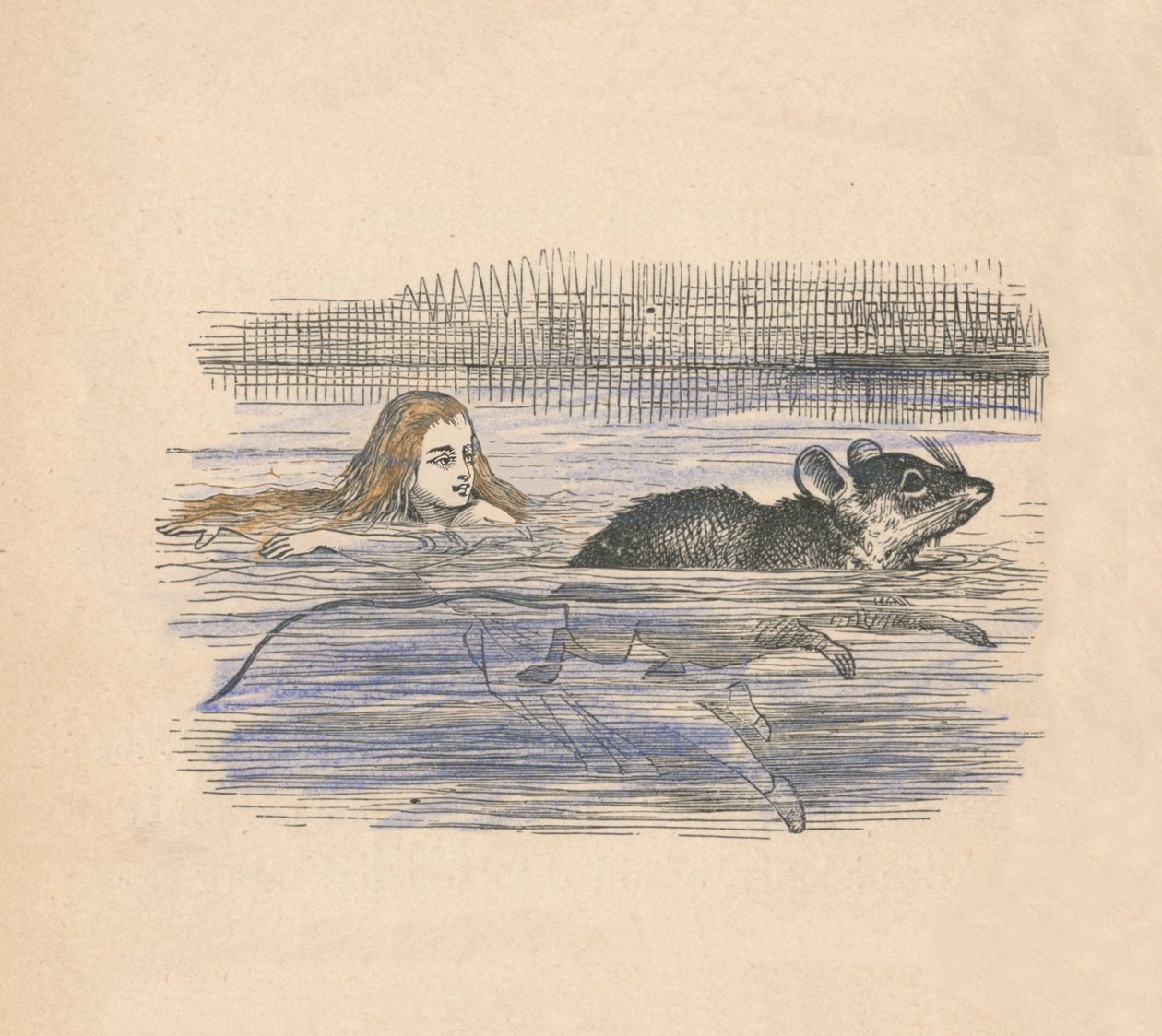 Alicja pływająca z myszką w basenie, 1889 autorstwa John Tenniel