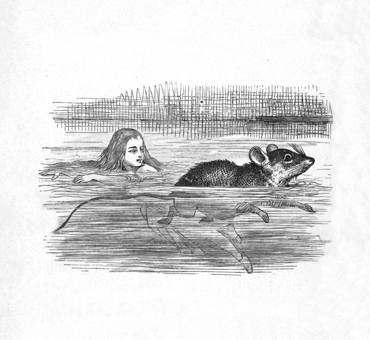 Alicja pływająca z myszką w basenie, 1889 autorstwa John Tenniel