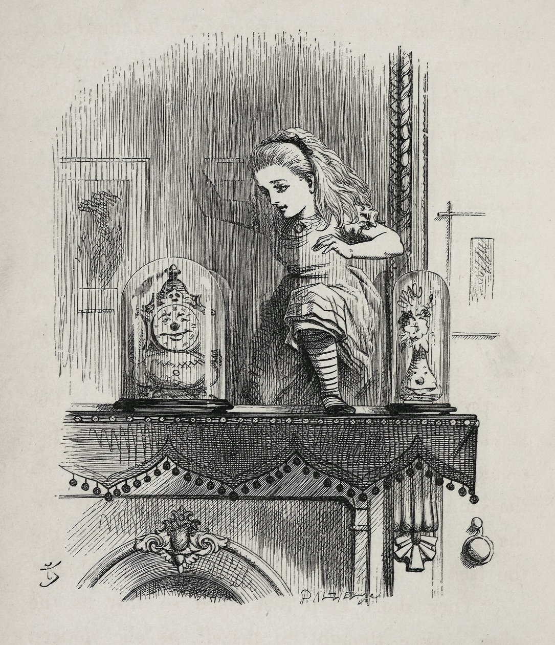 Alicja przemierzająca lustro - W „”Przygodach Alicji w Krainie Czarów i przez lustro”” Lewisa Carrolla, ilustracja Johna Tenniela (1820-1914) autorstwa John Tenniel