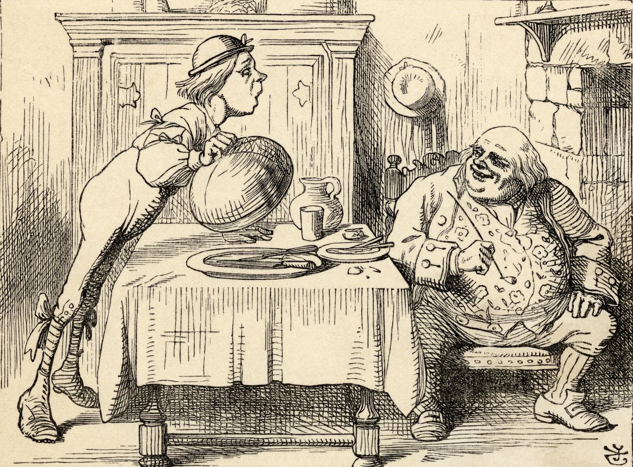 Ojciec William po zjedzeniu gęsi, z „Przygód Alicji w krainie czarów” Lewisa Carrolla, opublikowanej w 1891 r. (lito) autorstwa John Tenniel