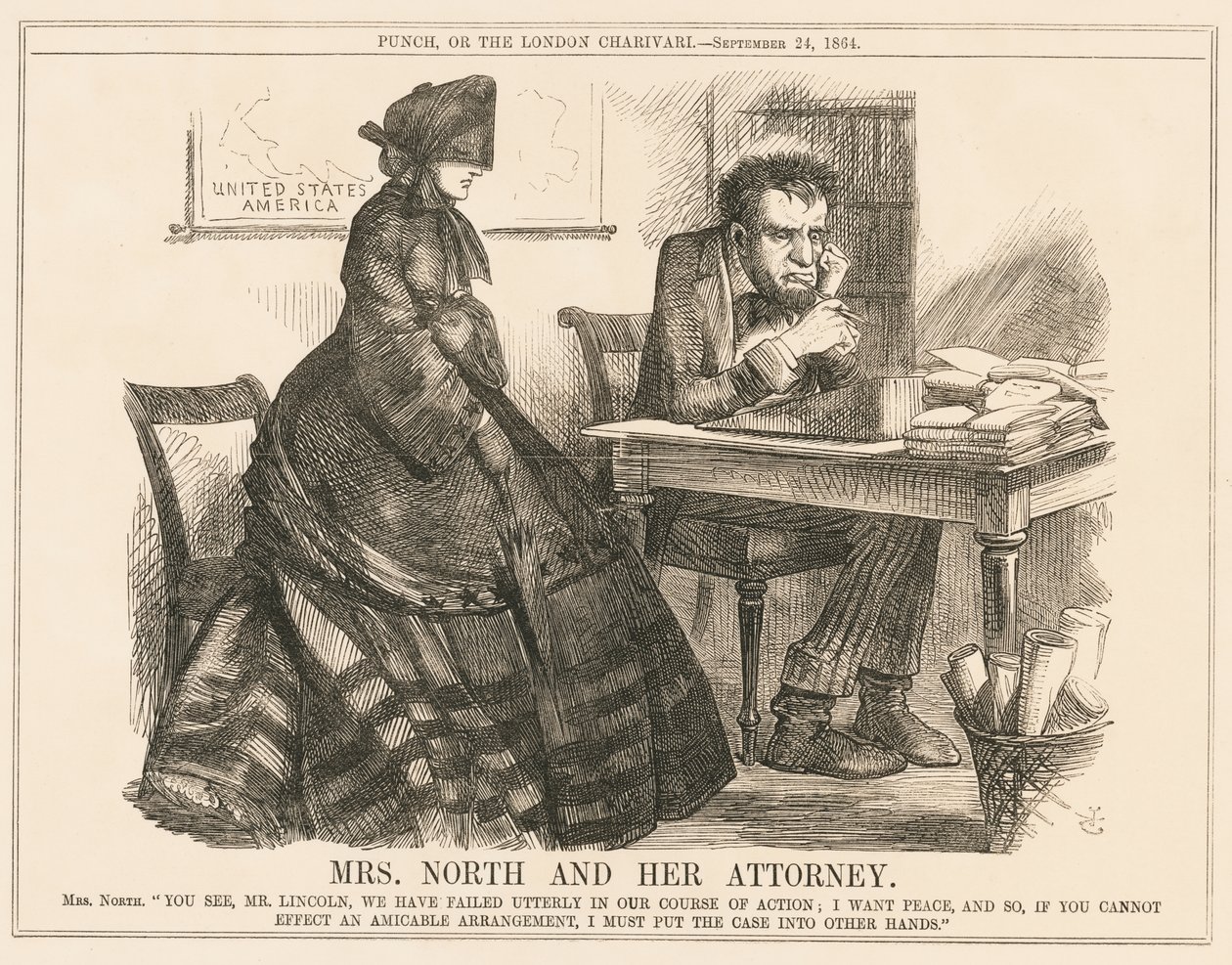 Pani North i jej adwokat autorstwa John Tenniel