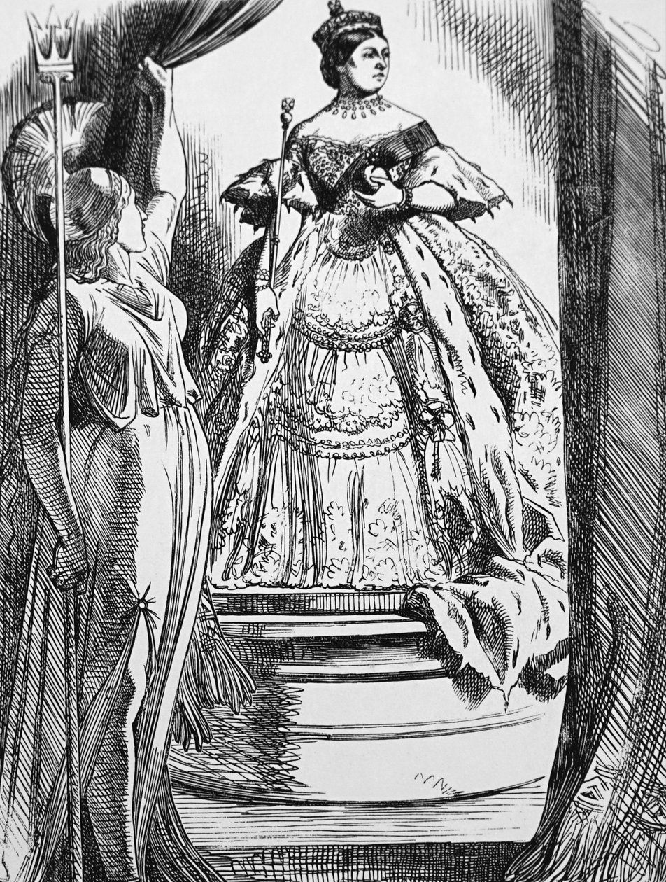 Królowa Wiktoria namawiana przez Brytanię do powrotu na świat po długiej żałobie autorstwa John Tenniel
