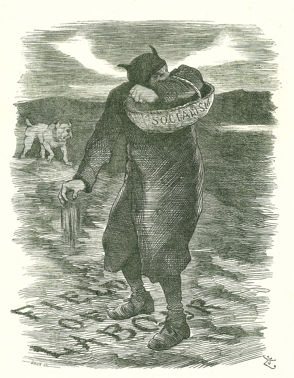 Sianie kąkolu: Obawa, że socjalizm szerzy się wśród brytyjskiej siły roboczej. Karykatura Johna Tenniela z Punch, Londyn, 27 lutego 1886. autorstwa John Tenniel