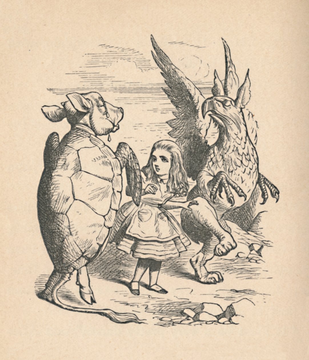 Nibyżółw, Alicja i Gryf, 1889 autorstwa John Tenniel