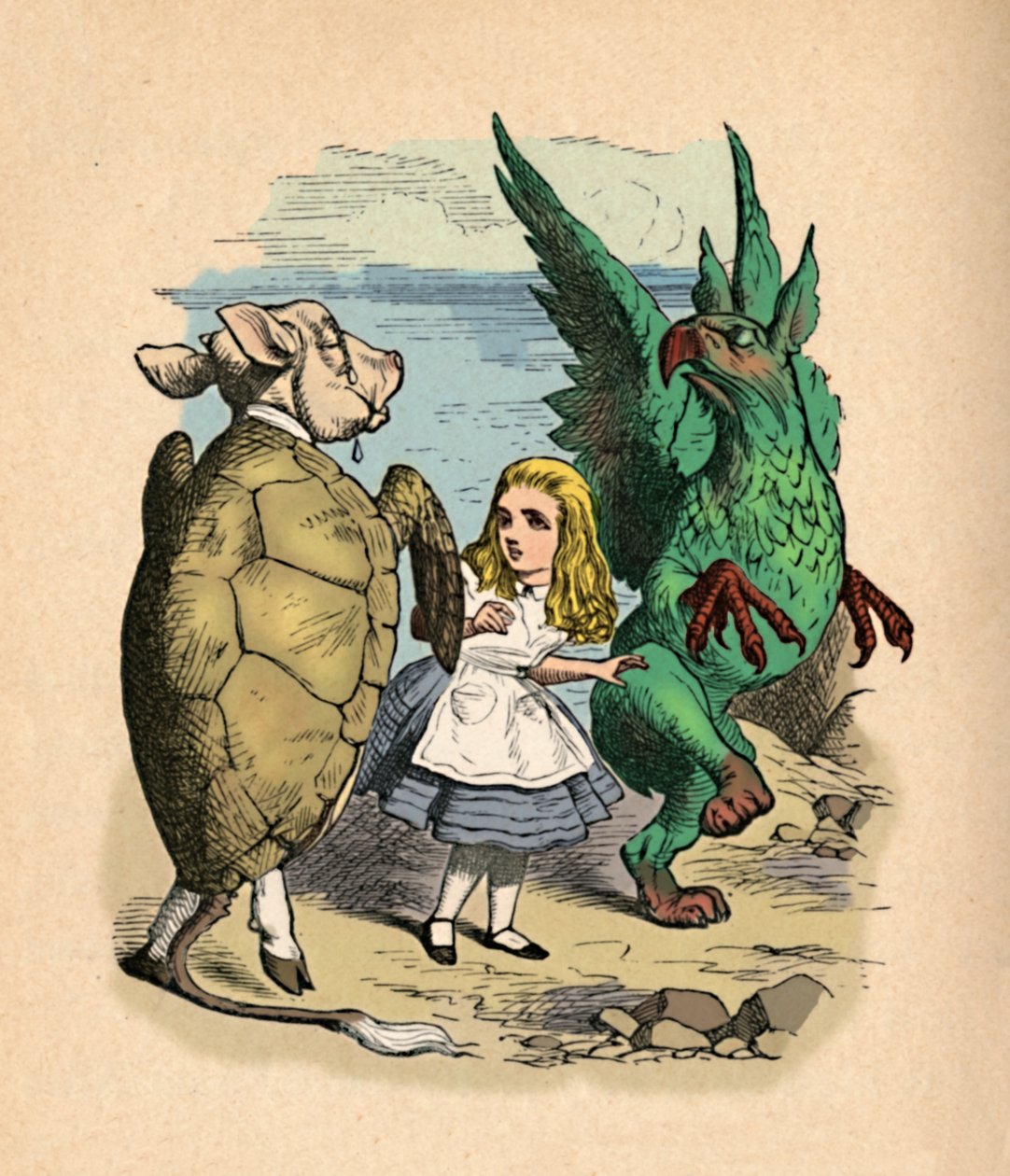Nibyżółw, Alicja i Gryf, 1889 autorstwa John Tenniel