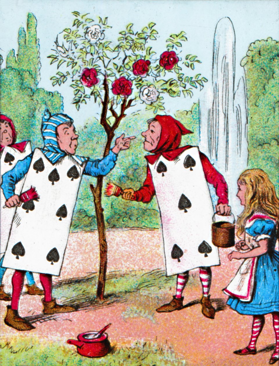 Karty do gry malujące Krzaki róż, ok. 1910 r. autorstwa John Tenniel