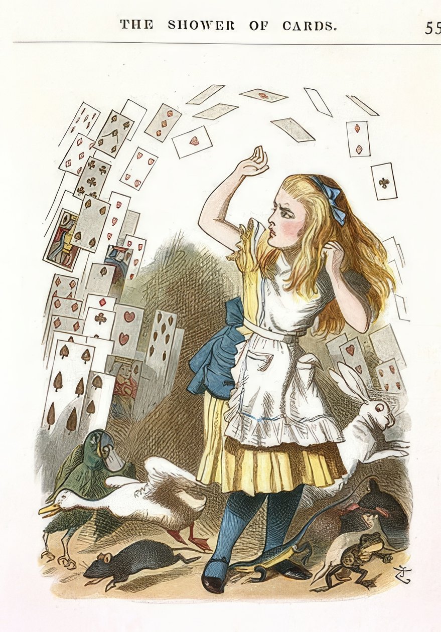 Prysznic kart. Ilustracja do Alicji w Krainie Czarów autorstwa Lewisa Carrolla. 1890 autorstwa John Tenniel
