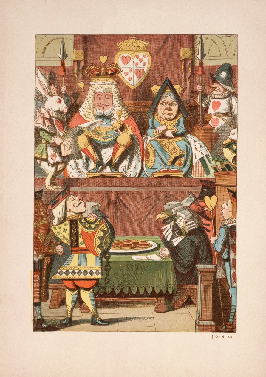 Próba Waleta Serc, z Alicji w krainie czarów i przez lustro i co Alicja tam znalazła, autorstwa Lewisa Carrolla (1832 - 98), opublikowanej w 1911 r. (kolorowa litografia) autorstwa John Tenniel