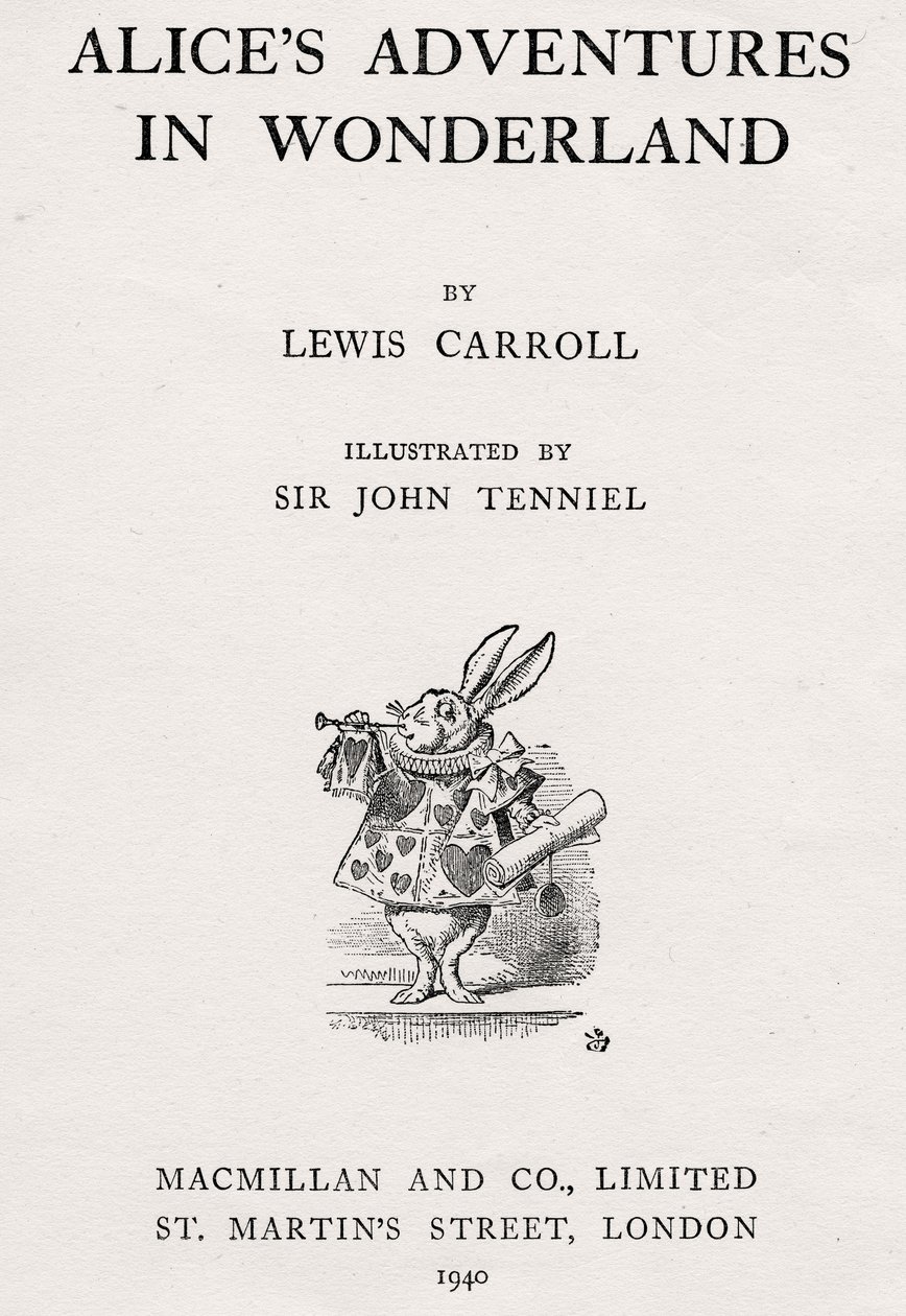 Biały Królik na stronie tytułowej „Przygody Alicji w Krainie Czarów” autorstwa John Tenniel
