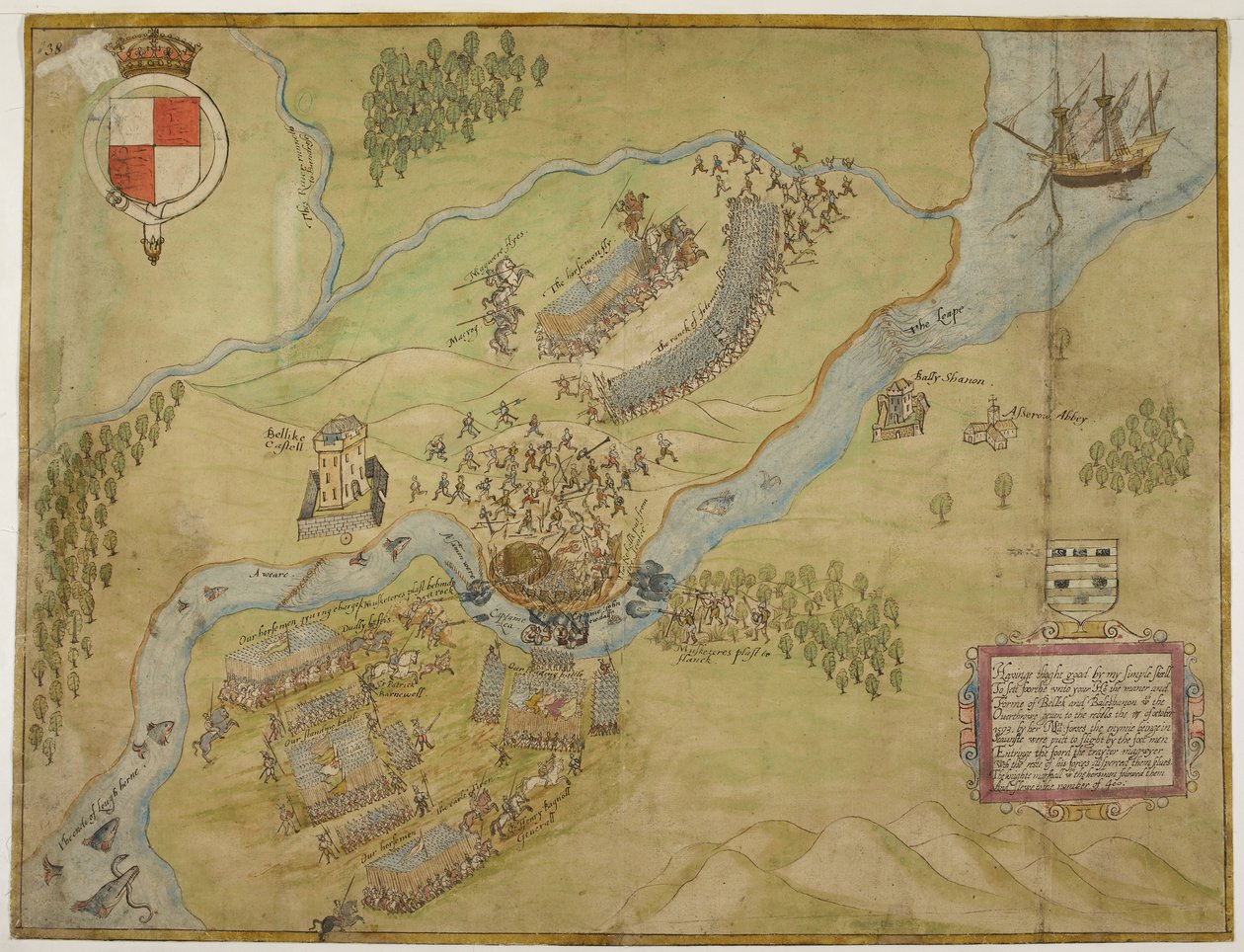 Bawełna Augustus I ii 38, Kolorowy rysunek bitwy pod Ballyshannon autorstwa John Thomas