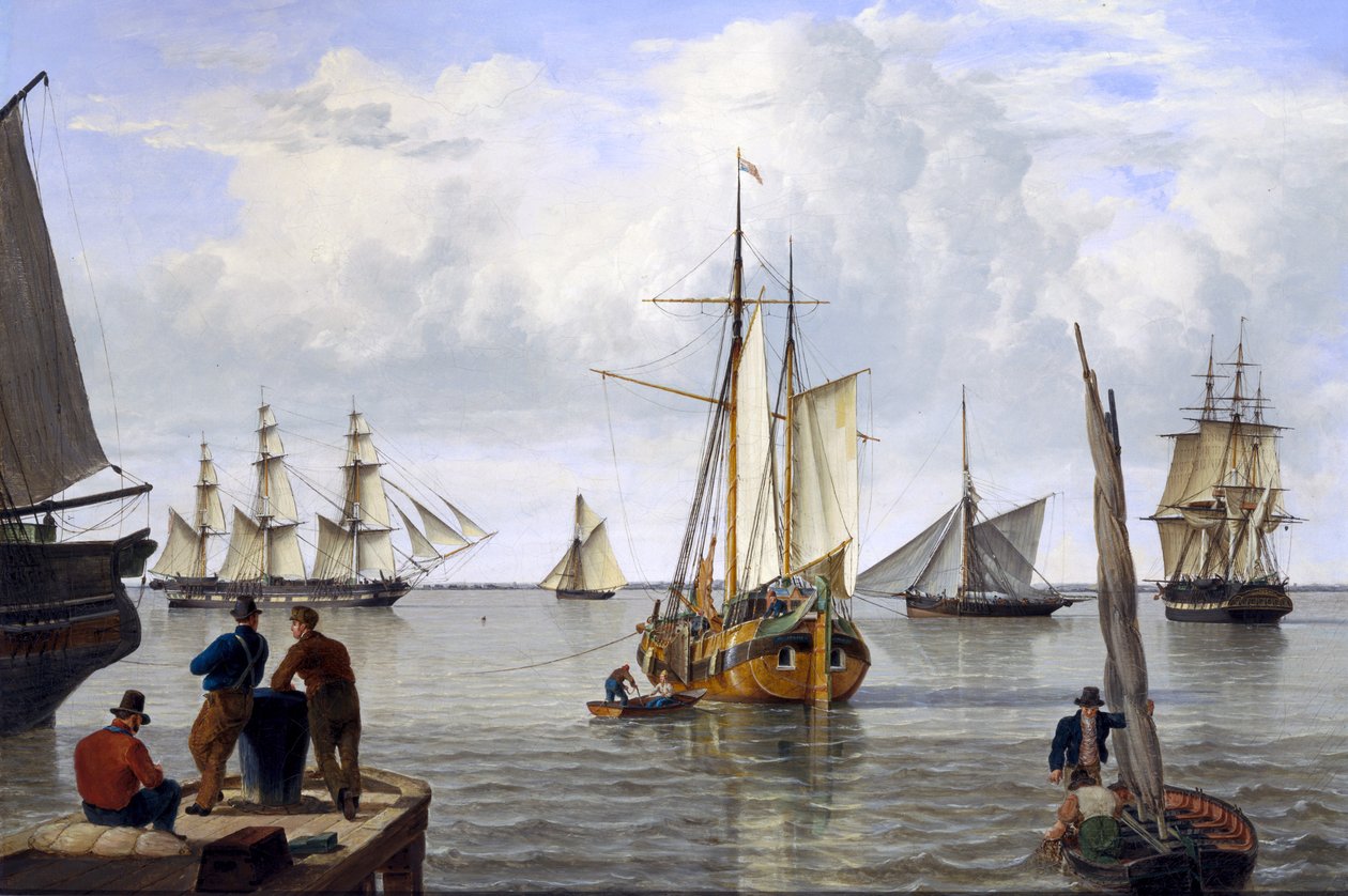 Wysyłka w ujściu Tamizy, 1820 autorstwa John Thomas Serres