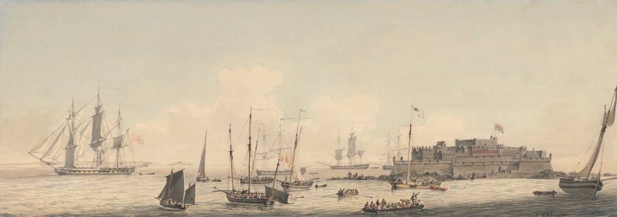 Widok Castle Cornet, Guernsey, Wyspy Normandzkie, z wysyłką autorstwa John Thomas Serres