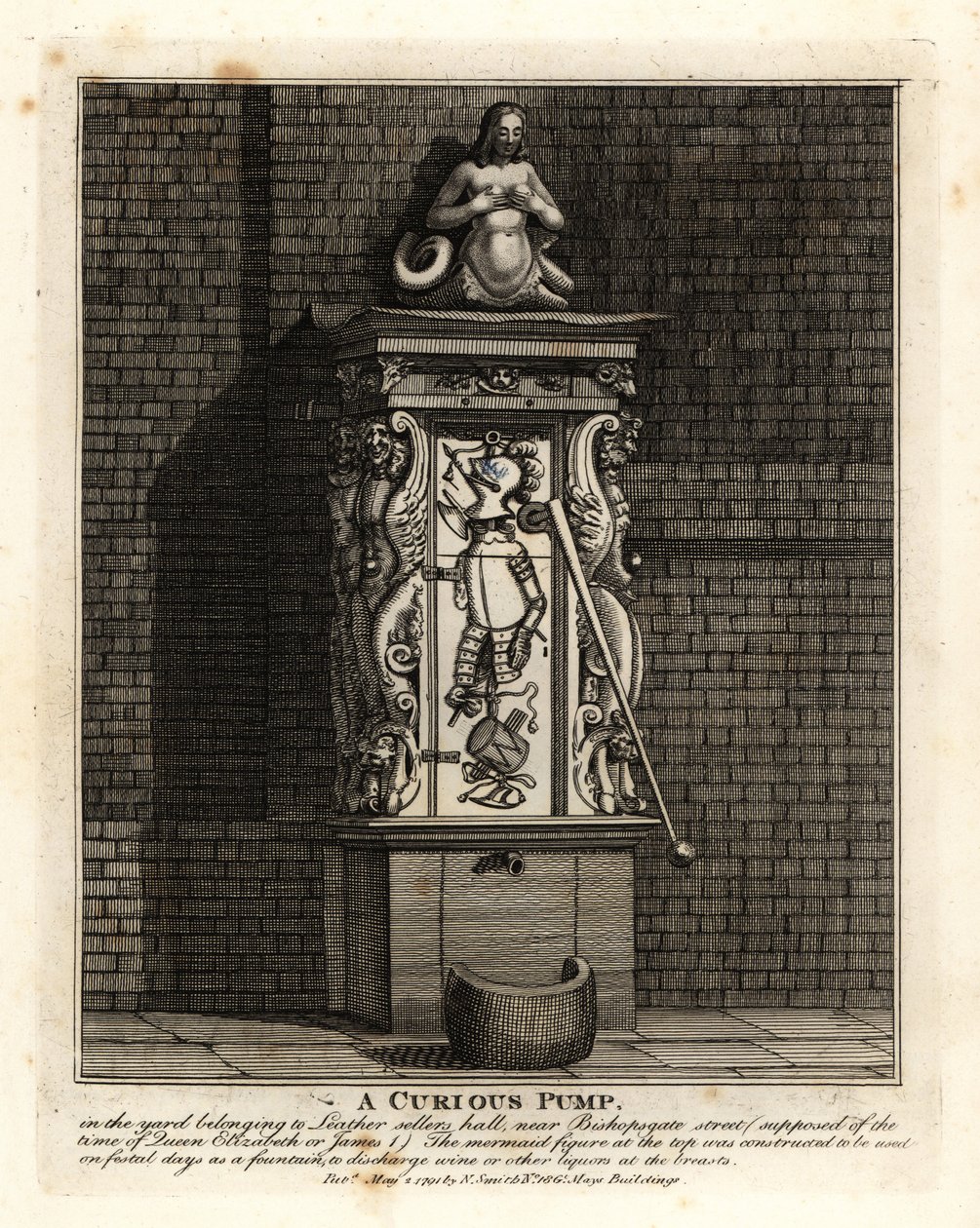 Ciekawa pompa na dziedzińcu Leathersellers’ Hall, Bishopsgate Street, Londyn autorstwa John Thomas Smith