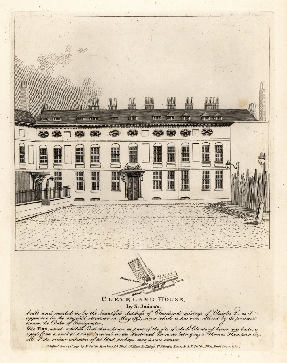 Cleveland House przy St James Palace, Londyn autorstwa John Thomas Smith