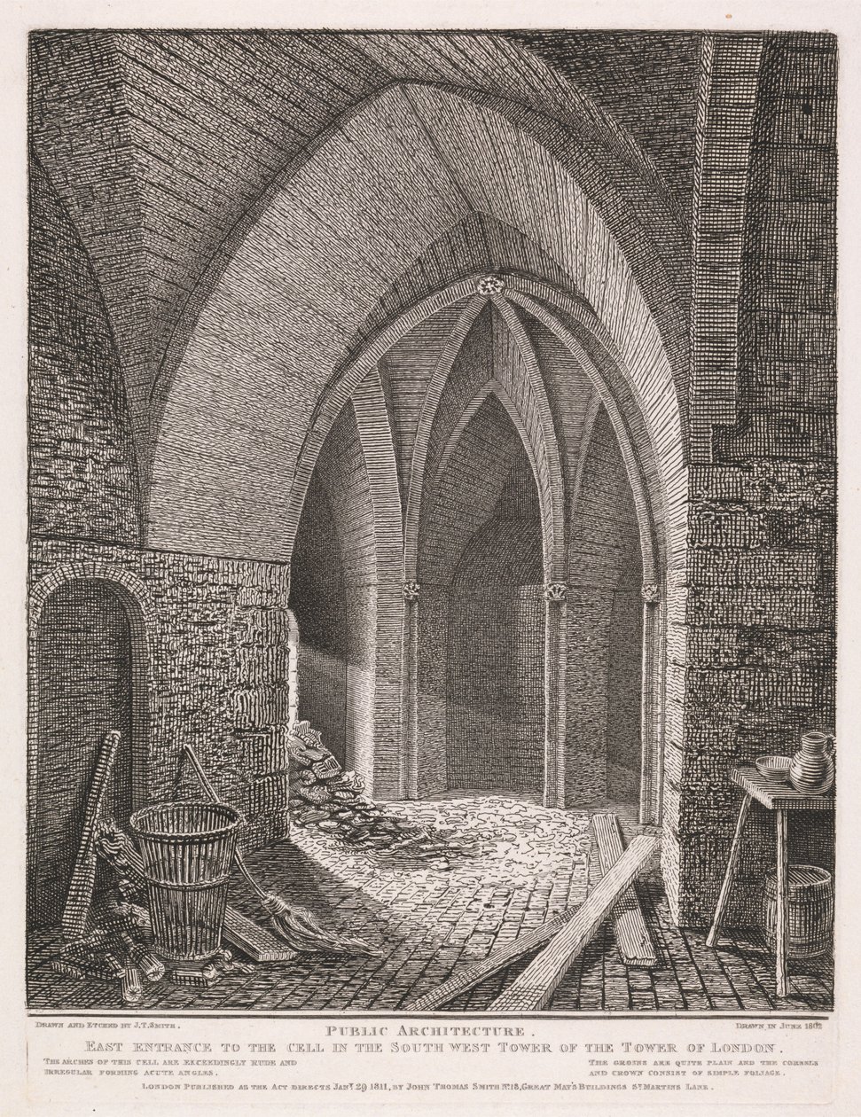 Wschodnie wejście do celi w południowo-zachodniej wieży Tower of London autorstwa John Thomas Smith