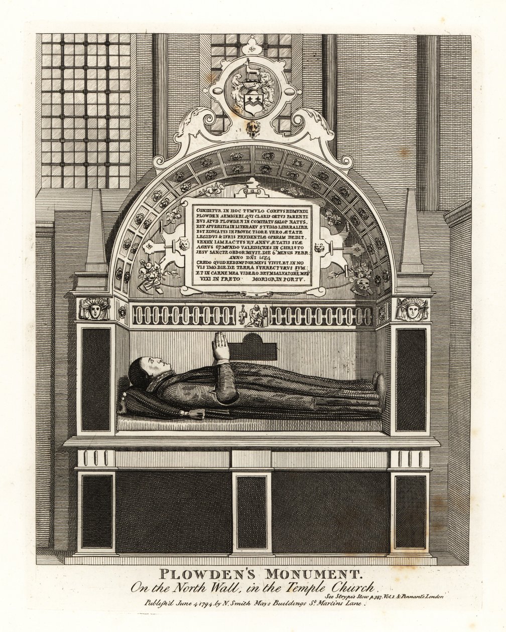 Pomnik Edmunda Plowdena na północnej ścianie w kościele Temple autorstwa John Thomas Smith