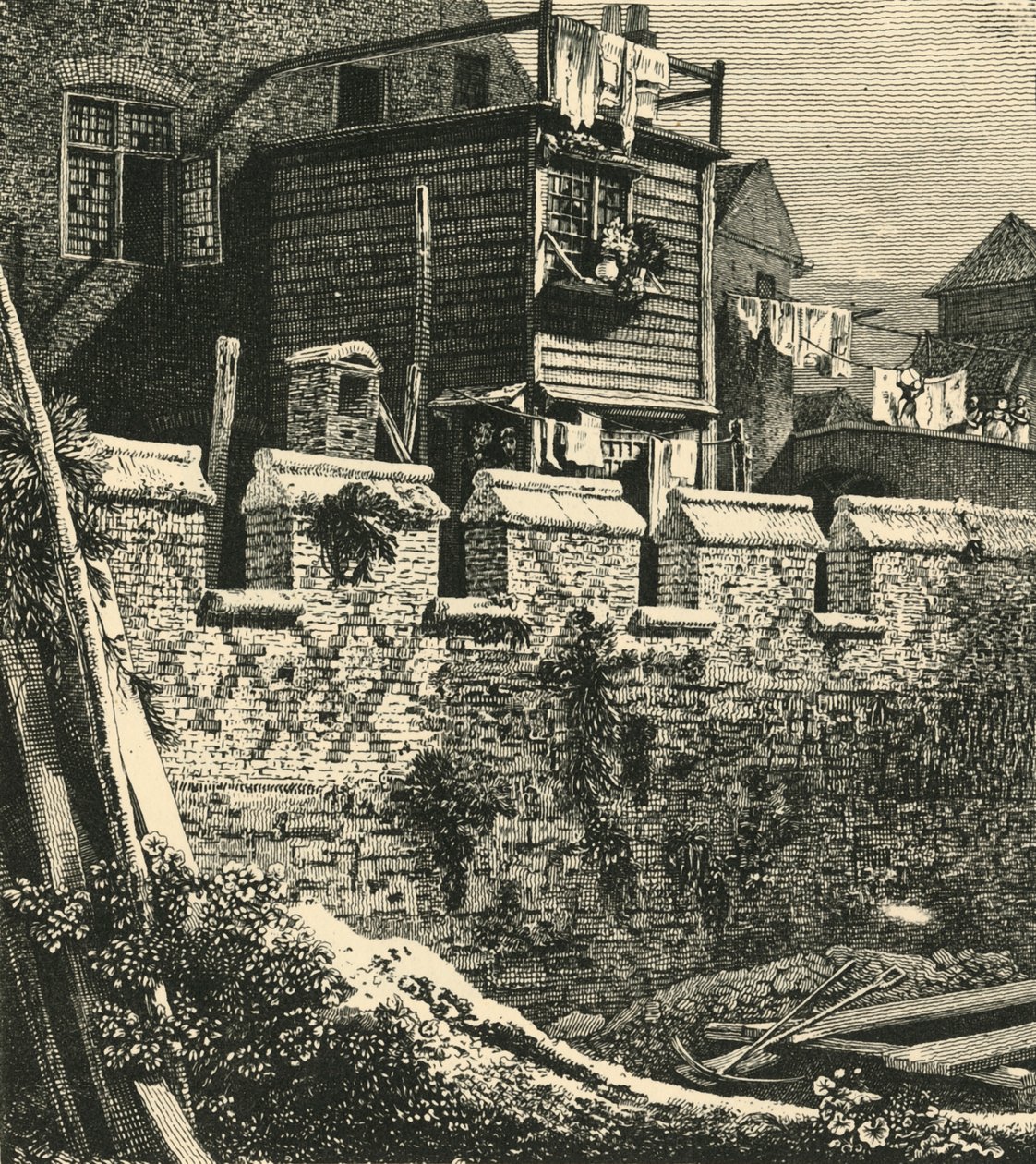 Fragment muru londyńskiego w St. Giles, Cripplegate, 1812, 1925. autorstwa John Thomas Smith
