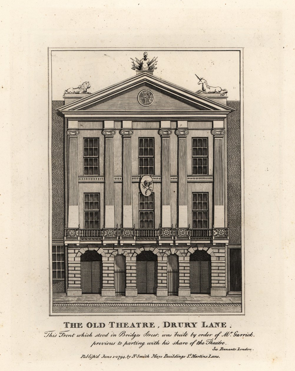 Front Starego Teatru, Drury Lane autorstwa John Thomas Smith