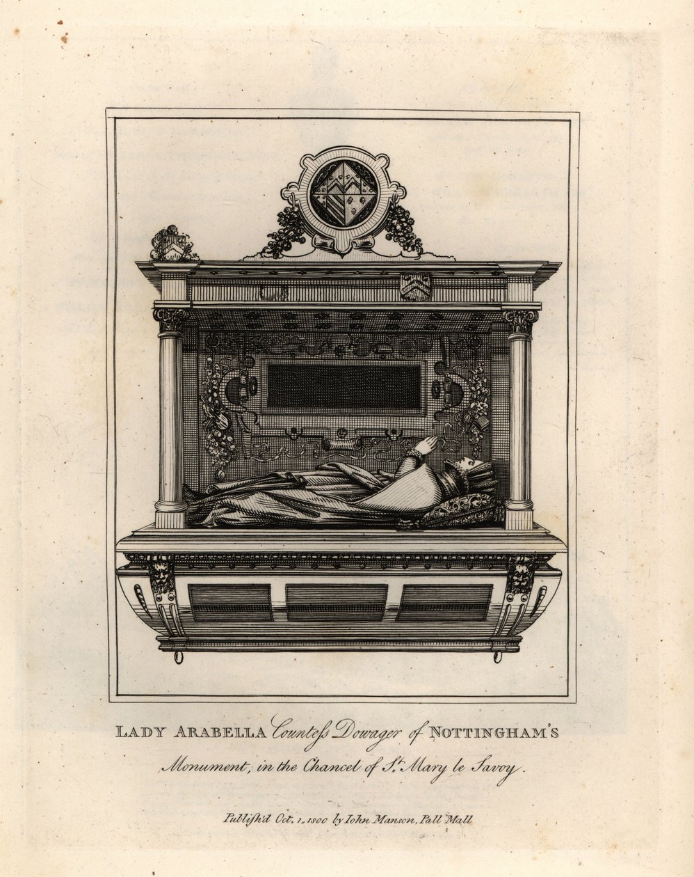Nagrobek lub Lady Arabella, hrabina wdowa Nottingham, w prezbiterium St Mary le Savoy autorstwa John Thomas Smith