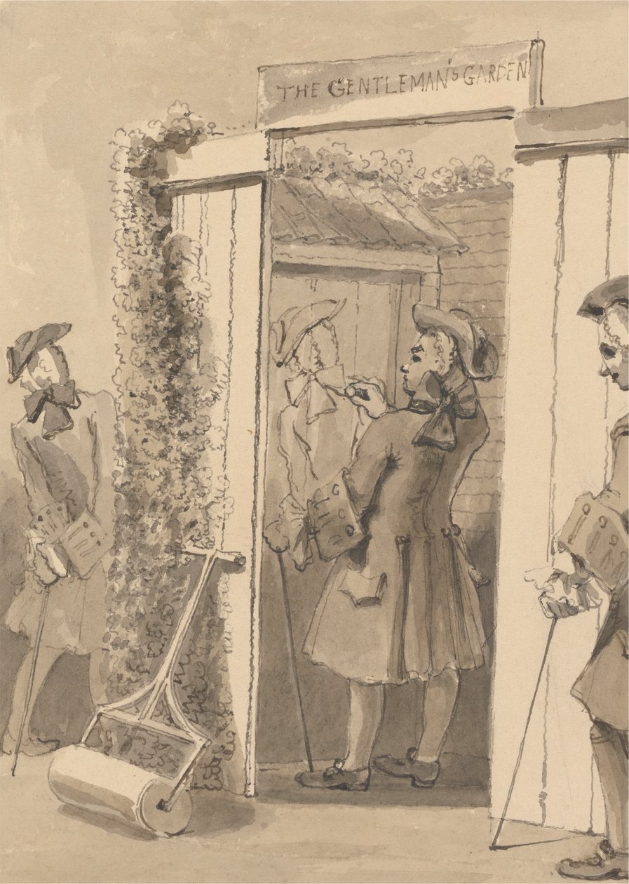 Hogarth, będąc poza swoim czasem, rysuje postać swojego towarzysza na drzwiach pewnego miejsca, ku wielkiemu podziwowi wszystkich jego przyjaciół autorstwa John Thomas Smith