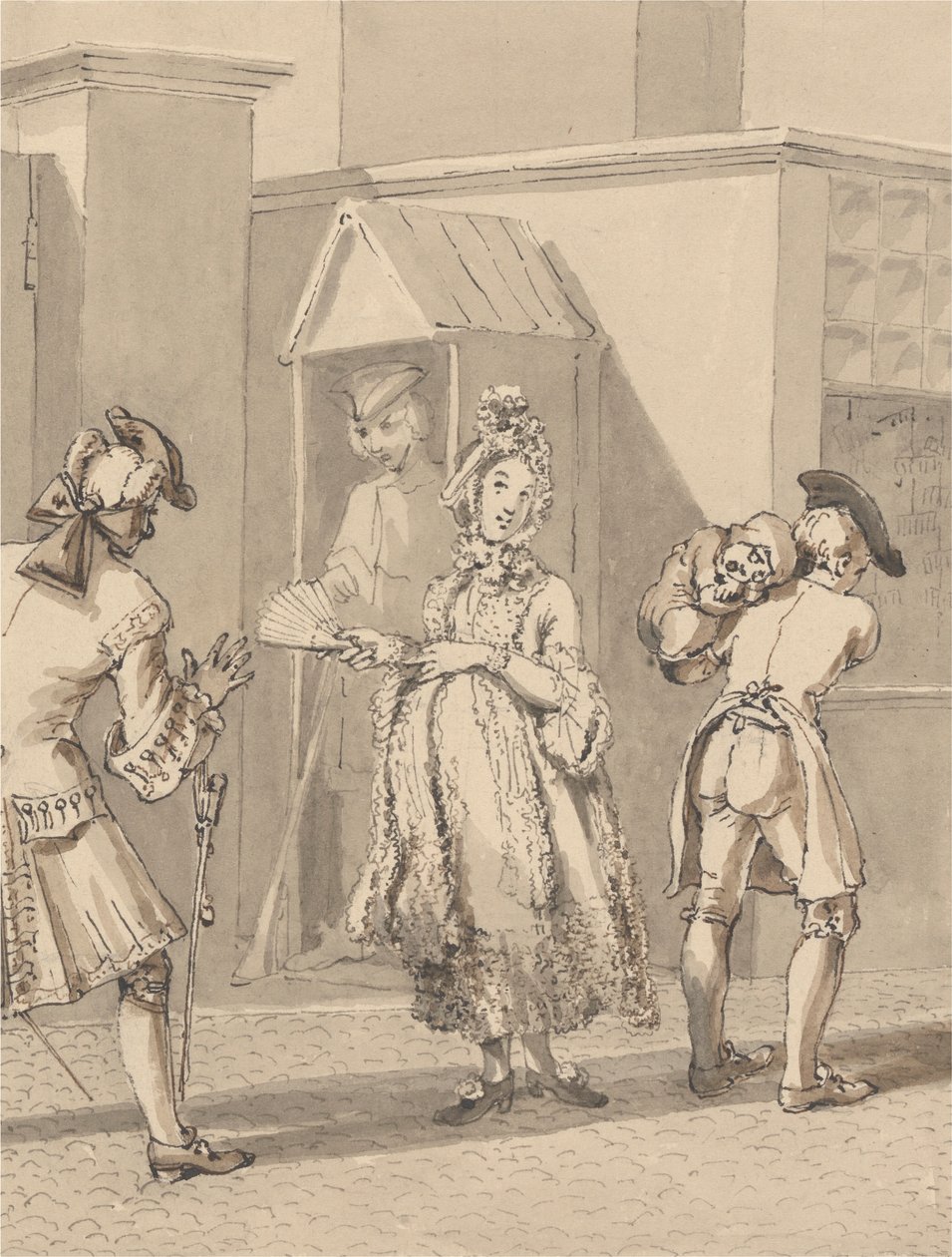 Hogarth niosący chore dziecko swego pana po polach Leicester. Miejsce na ziemi Leicester House. autorstwa John Thomas Smith