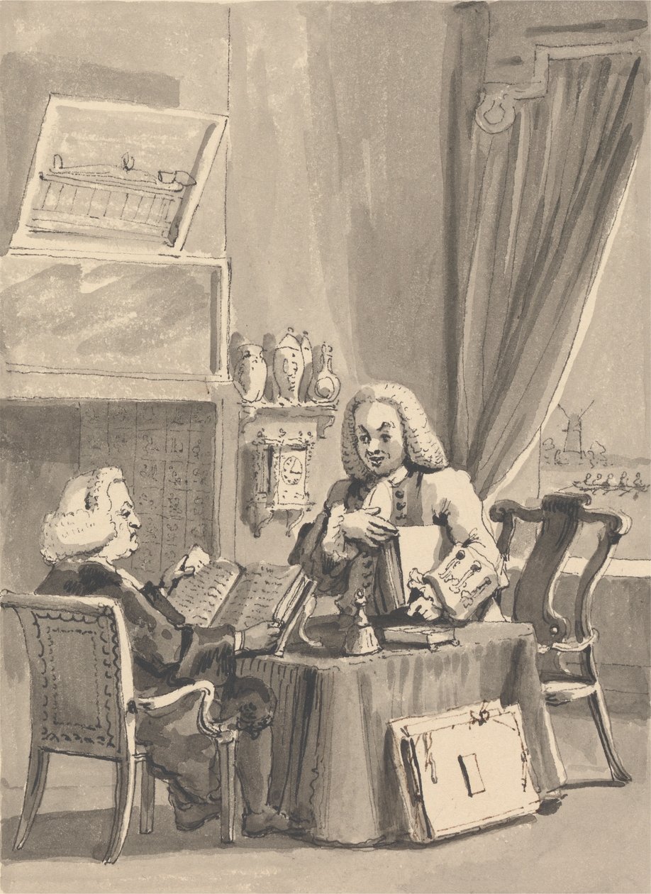 Hogarth prosi swojego patrona, biskupa Hoadleya, o przejrzenie jego stwardnienia rozsianego. „Analiza piękna” autorstwa John Thomas Smith