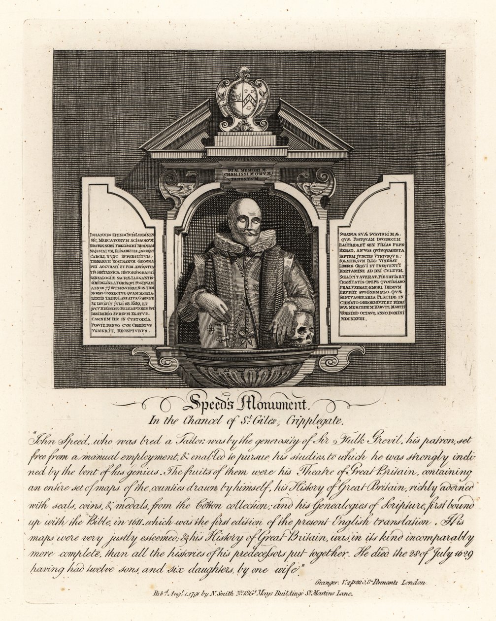 Pomnik Johna Speeda w prezbiterium St Giles, Cripplegate autorstwa John Thomas Smith