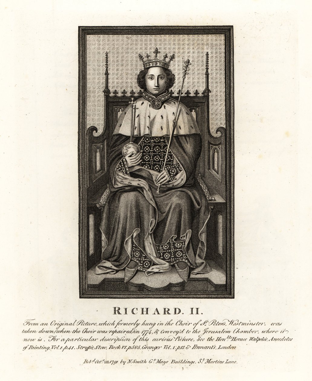 Król Anglii Ryszard II, z oryginalnego obrazu zawieszonego w Chórze Westminsterskim św. Piotra autorstwa John Thomas Smith