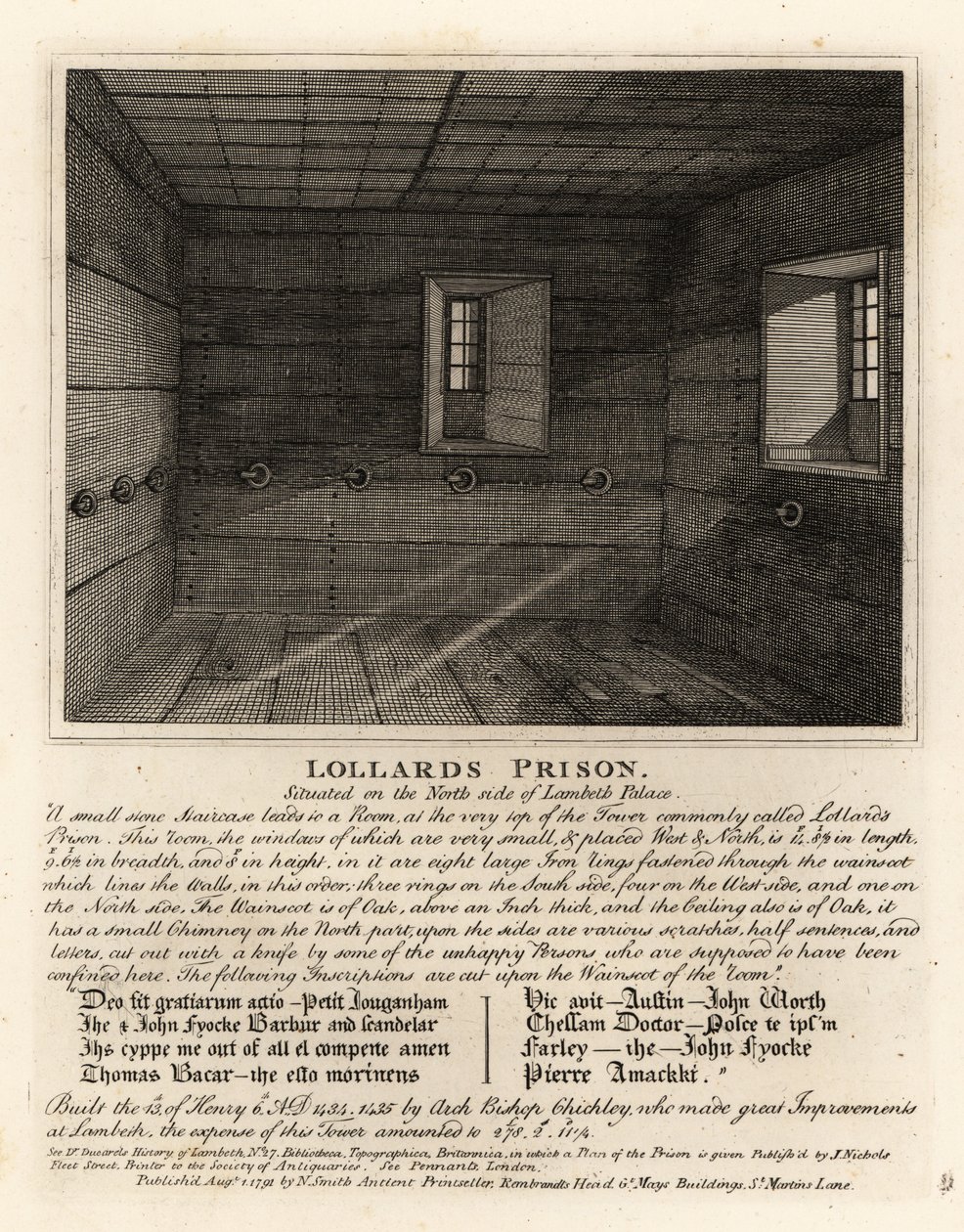 Więzienie Lollards, w wieży pałacu Lambeth autorstwa John Thomas Smith