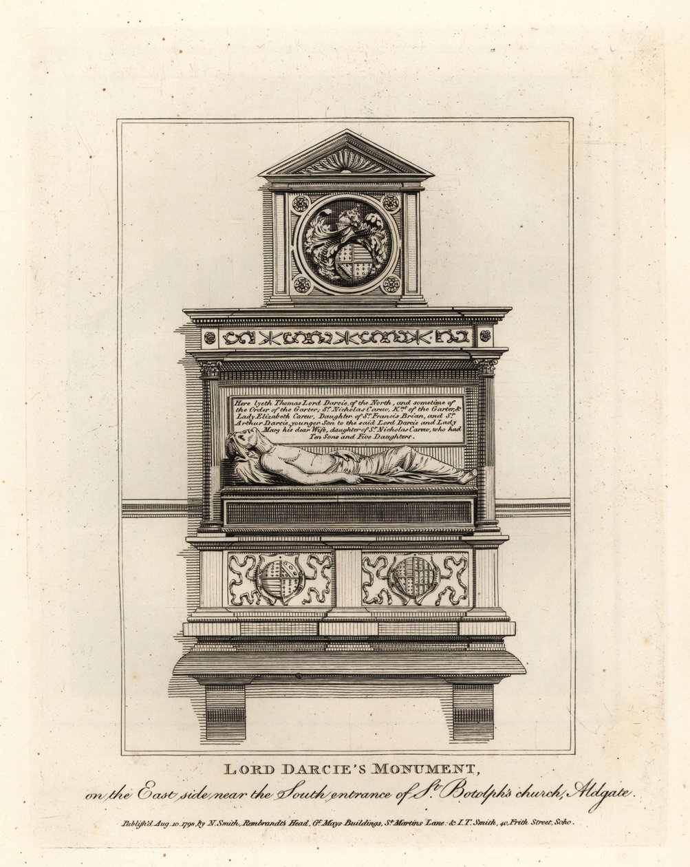 Pomnik Lorda Darcie w kościele St Botolph, Aldgate autorstwa John Thomas Smith