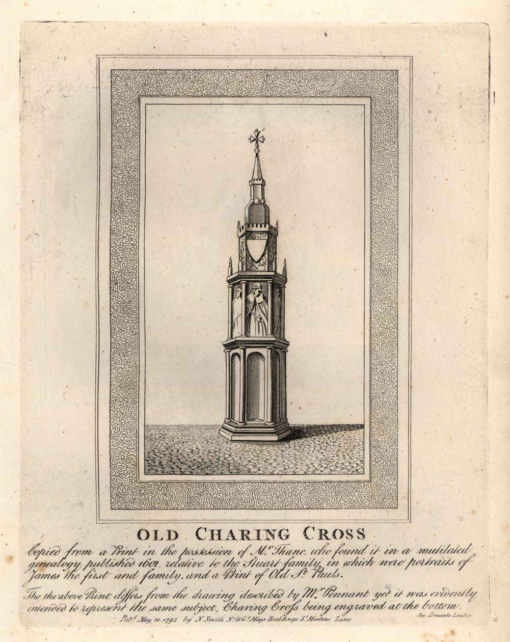 Stary Charing Cross, jeden z 12 średniowiecznych Krzyży Eleonory, wzniesiony w latach 90. XIX wieku do jego usunięcia w 1647 r. autorstwa John Thomas Smith