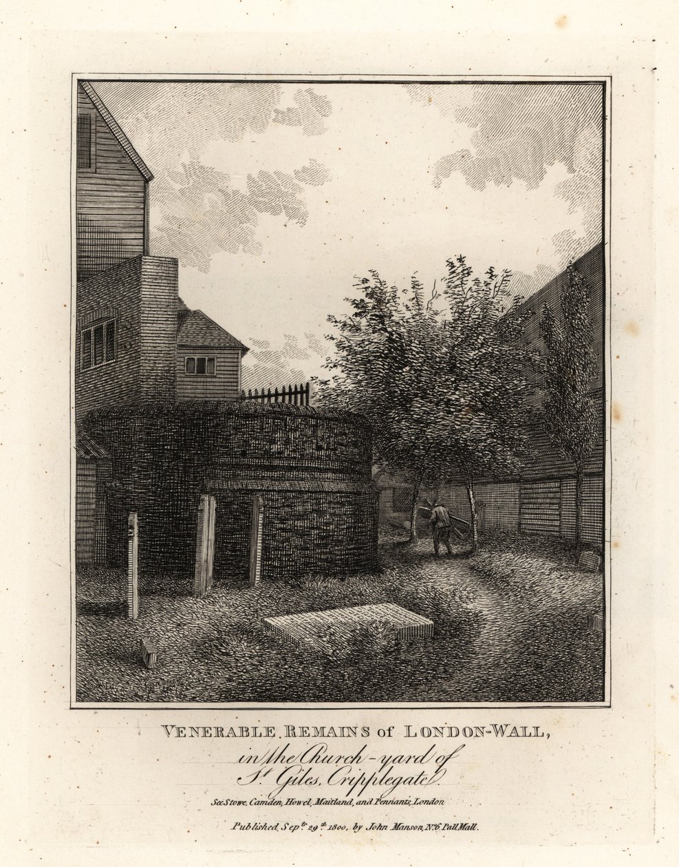 Pozostałości rzymskiego muru londyńskiego na cmentarzu św Idziego, Cripplegate autorstwa John Thomas Smith