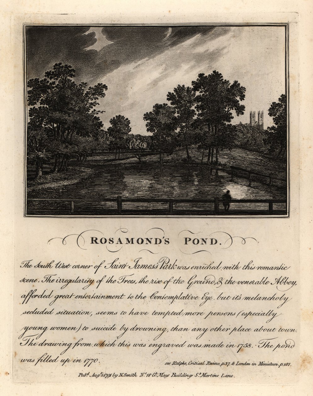 Staw Rozamond, St James’ Park, ok. 1758 (zasypany w 1770) autorstwa John Thomas Smith