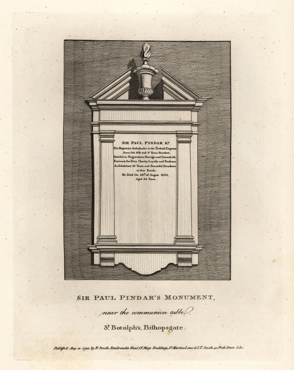 Pomnik sir Paula Pindara przy stole komunijnym w St Botolph’s, Bishopsgate autorstwa John Thomas Smith
