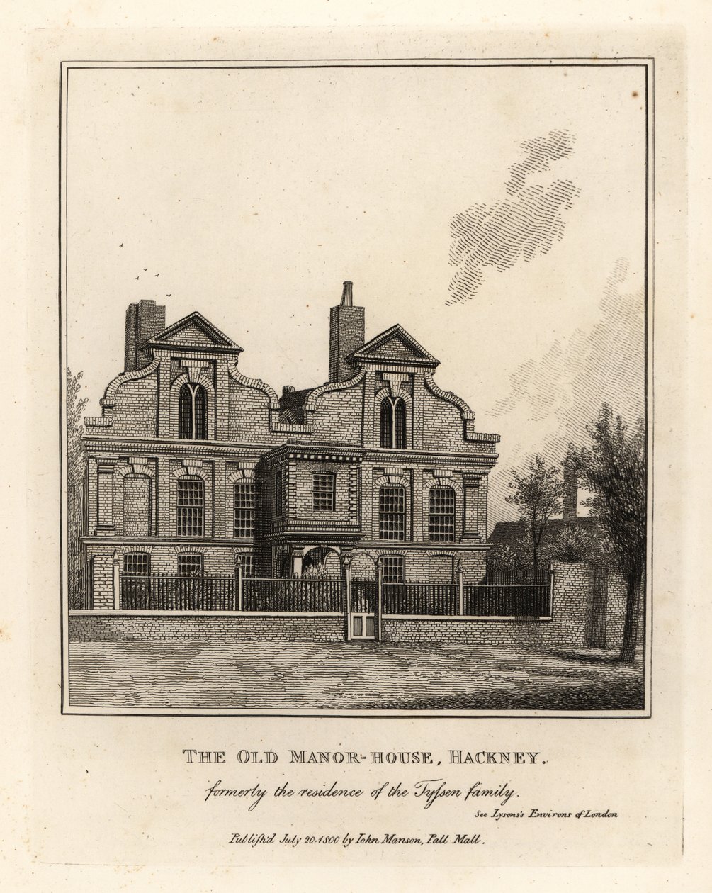 Stary Dwór w Hackney, dawniej rezydencja rodziny Tyssen autorstwa John Thomas Smith