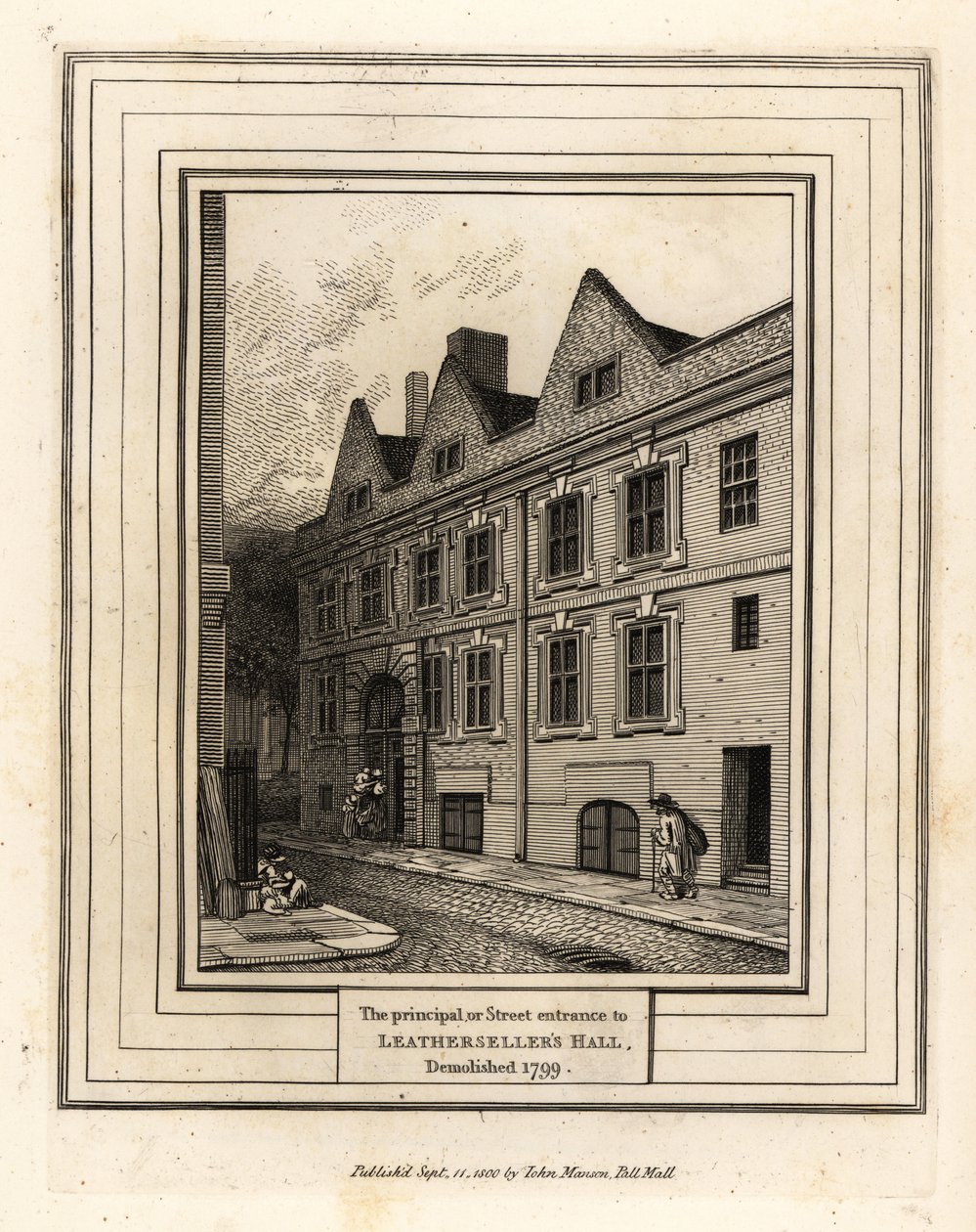 Główne lub uliczne wejście do Leathersellers Hall, zburzone 1799 autorstwa John Thomas Smith